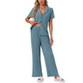 thumbnail image 1 of DARING DIVA Ribbed Knit Lounge Set Short Sleeve Wide Pants Button Up 2XL Blue, 1 of 7