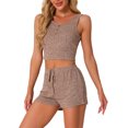 thumbnail image 1 of DARING DIVA Ribbed Knit Loungewear Sleepwear 2 Piece Tank Top M Khaki, 1 of 6