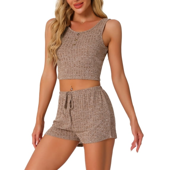 DARING DIVA Ribbed Knit Loungewear Sleepwear 2 Piece Tank Top M Khaki