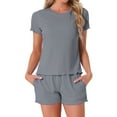 thumbnail image 1 of DARING DIVA Ribbed Knit Pajama Set Soft Short Sleeve Top M Grey, 1 of 7