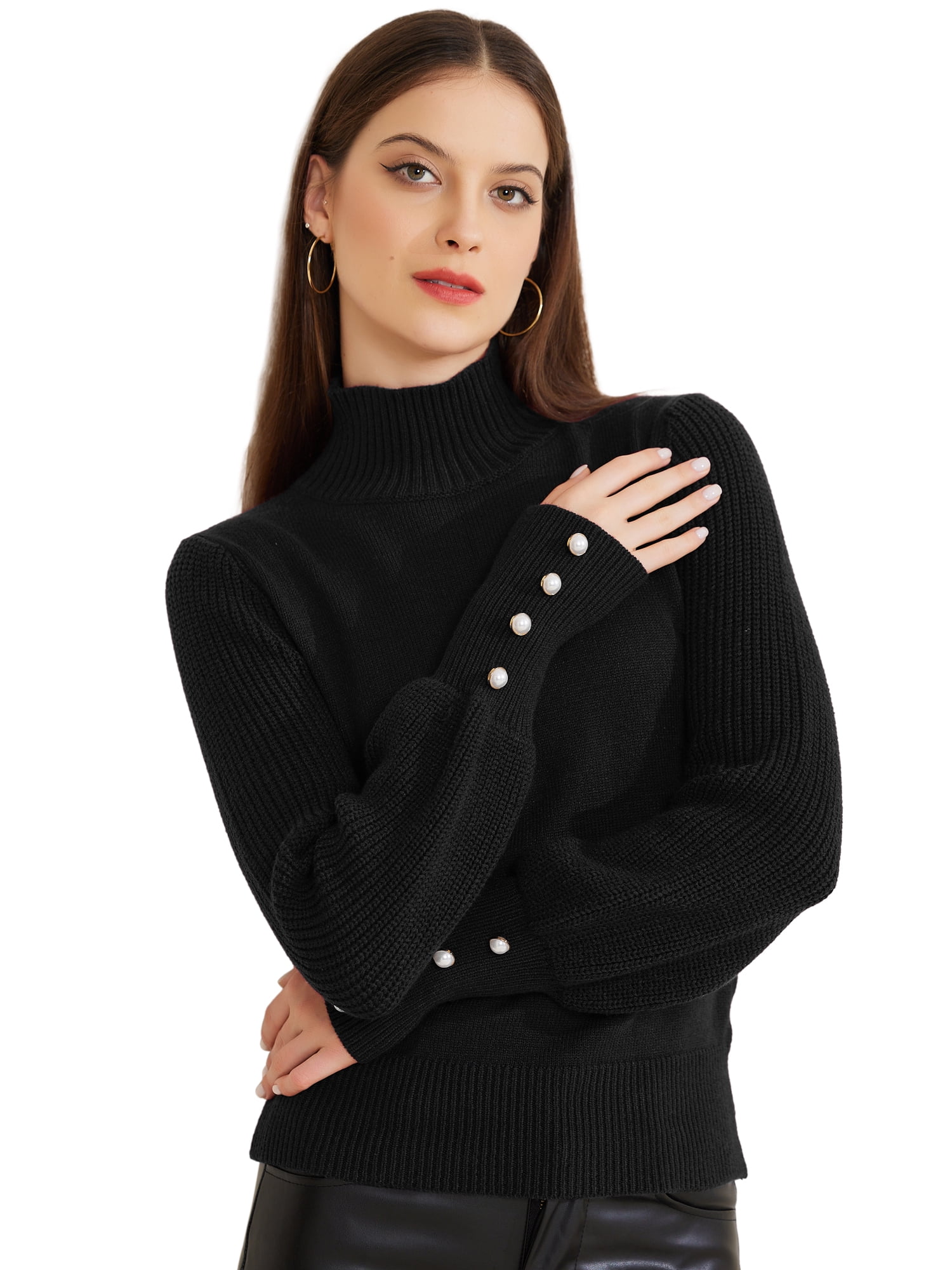 DARING DIVA Ribbed Long Sleeve Turtleneck Stretch Knit Sweater Top M Black