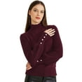 thumbnail image 1 of DARING DIVA Ribbed Long Sleeve Turtleneck Stretch Knit Sweater Top S Burgundy, 1 of 6