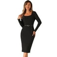thumbnail image 1 of DARING DIVA Ribbed Square Neck Belted Casual Midi Dress XL Black, 1 of 6