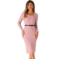 thumbnail image 1 of DARING DIVA Ribbed Square Neck Belted Casual Midi Dress XS Pink Gray, 1 of 6