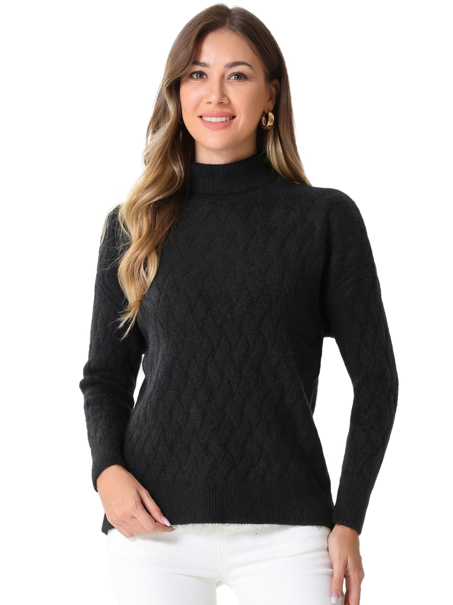 DARING DIVA Ribbed Sweater High Neck Long Sleeve Knit Top M Black