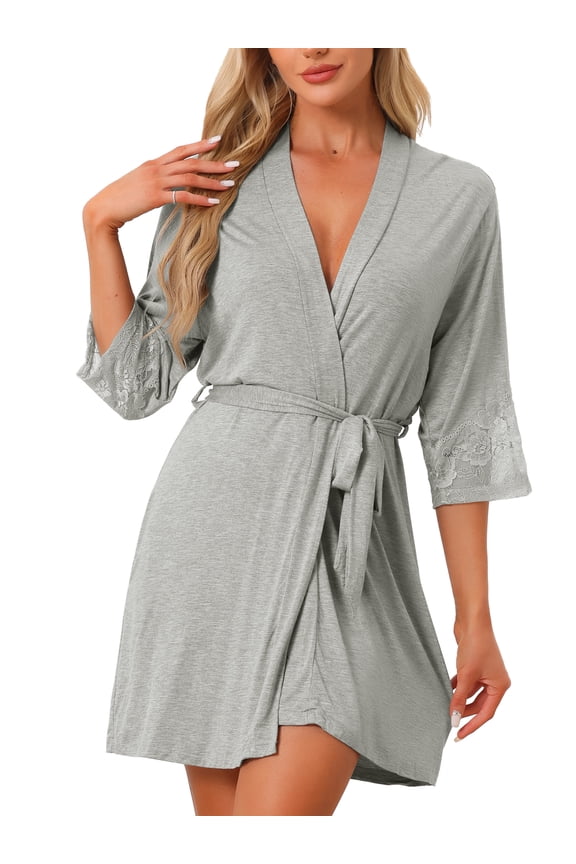 Robe Cotton Short Bathrobe Thin Soft Loungewear L Light Gray