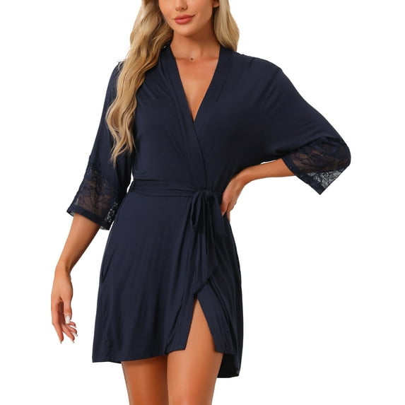 DARING DIVA Robe Cotton Short Bathrobe Thin Soft Loungewear XS Navy Blue