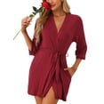 thumbnail image 1 of DARING DIVA Robe Cotton Short Bathrobe Thin Soft Loungewear XS Red, 1 of 7