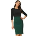 thumbnail image 1 of DARING DIVA Round Neck 3/4 Sleeves Contrast Sheath Elegant Pencil Dress L Green, 1 of 6