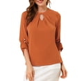 thumbnail image 1 of DARING DIVA Round Neck Keyhole Pleated Shirred Work Top L Brown, 1 of 6