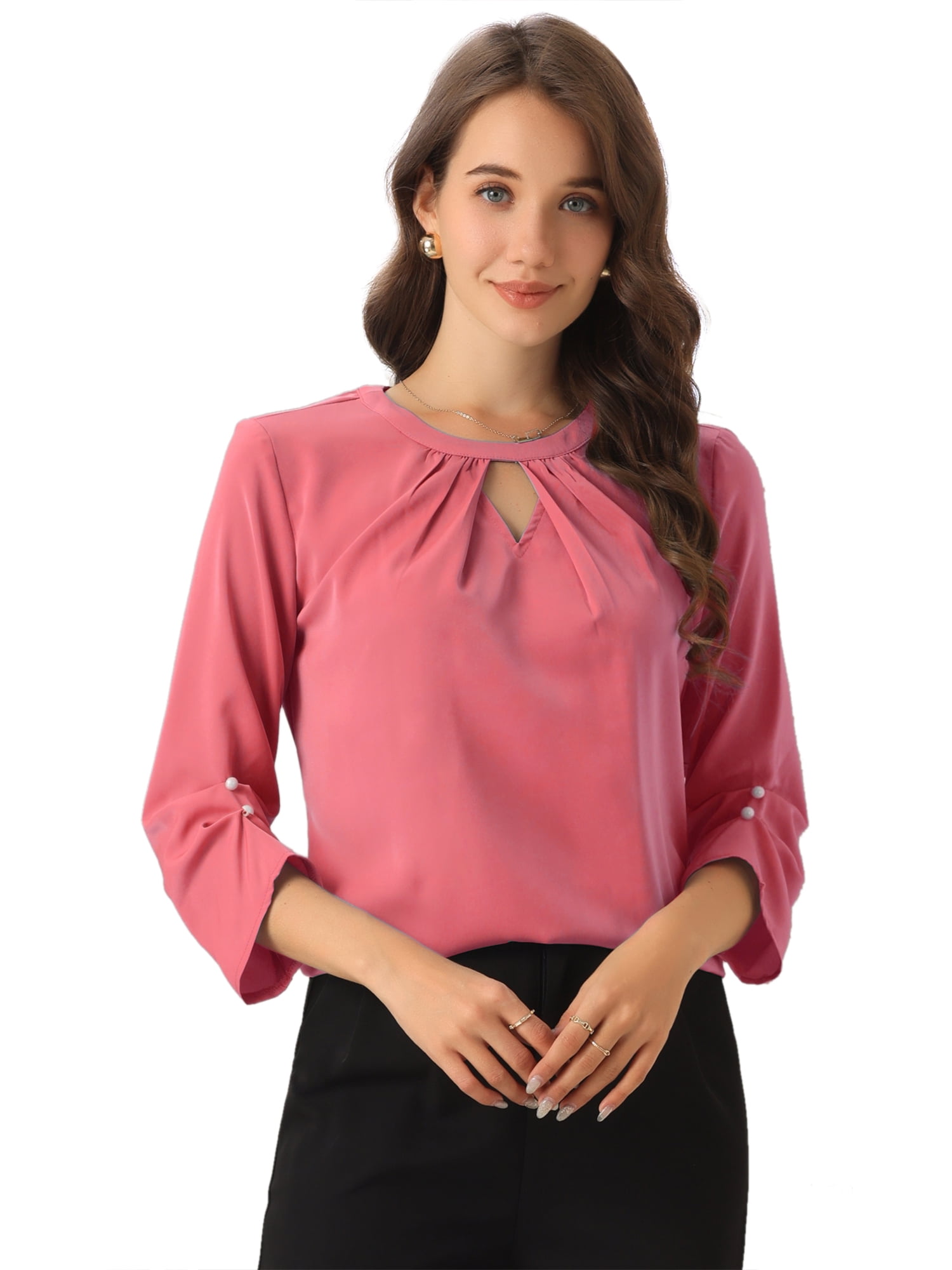 DARING DIVA Round Neck Keyhole Pleated Shirred Work Top XL Dark Pink