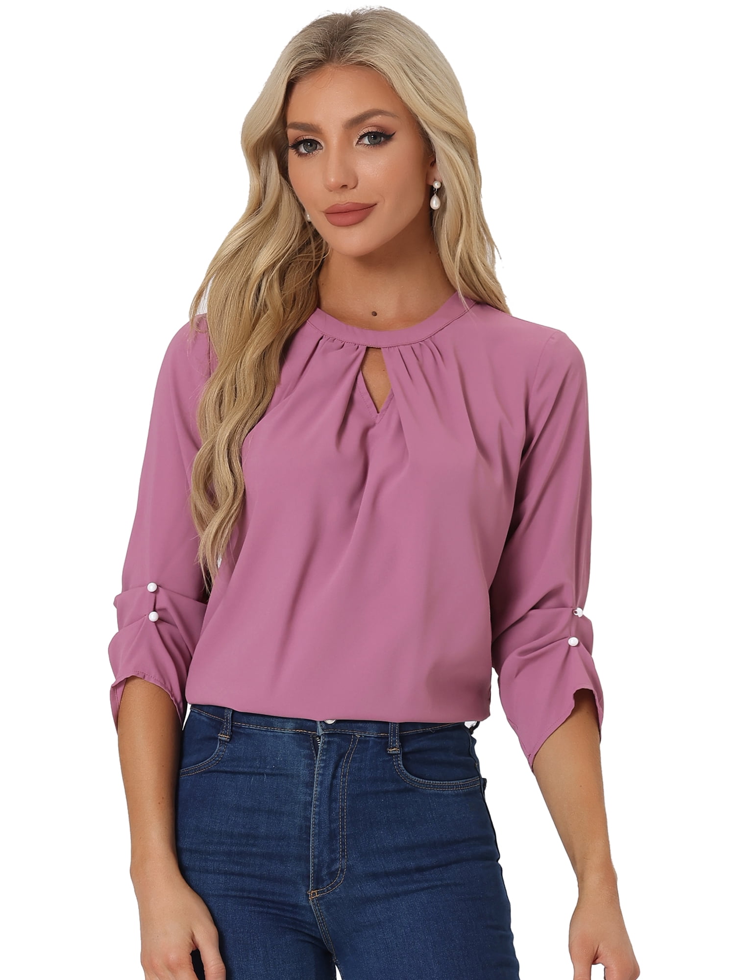 DARING DIVA Round Neck Keyhole Pleated Shirred Work Top XL Plum Purple