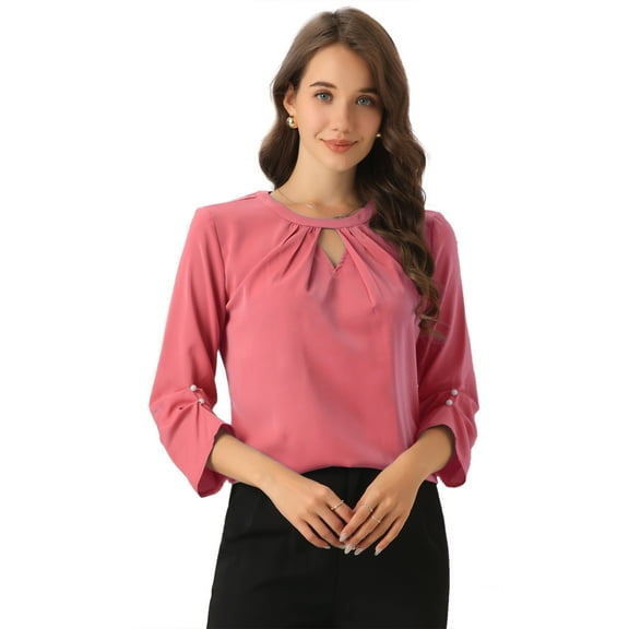 DARING DIVA Round Neck Keyhole Pleated Shirred Work Top XS Dark Pink