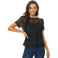 thumbnail image 1 of DARING DIVA Round Neck Scalloped Trim Floral Lace Top XS Black, 1 of 6