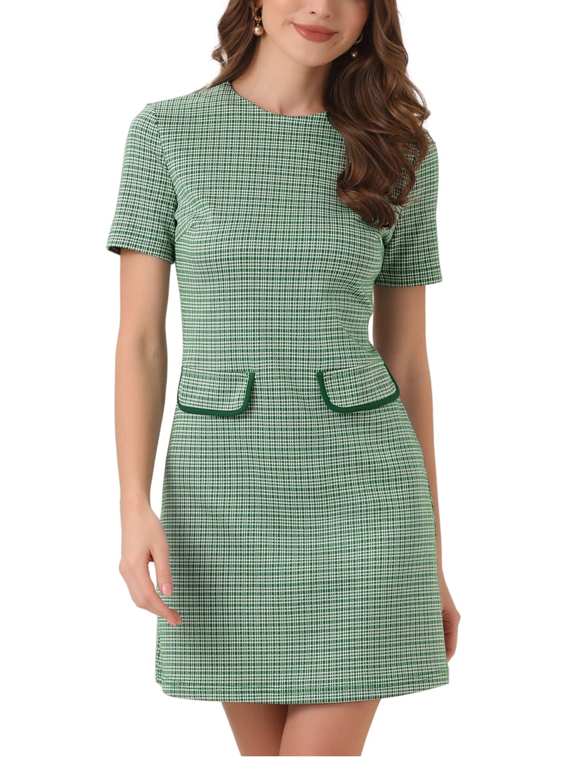 green pencil dress outfit DARING DIVA Round Neck Short Sleeve Sheath L square-hotfix-2
