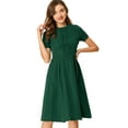 thumbnail image 1 of DARING DIVA Round Neck Short Sleeve Pleated Vintage 1950s Midi Dress S Dark Green, 1 of 6