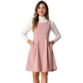 thumbnail image 1 of DARING DIVA Round Neck Sleeveless A-Line Pleated Faux Suede Overall Dress S Pink, 1 of 6