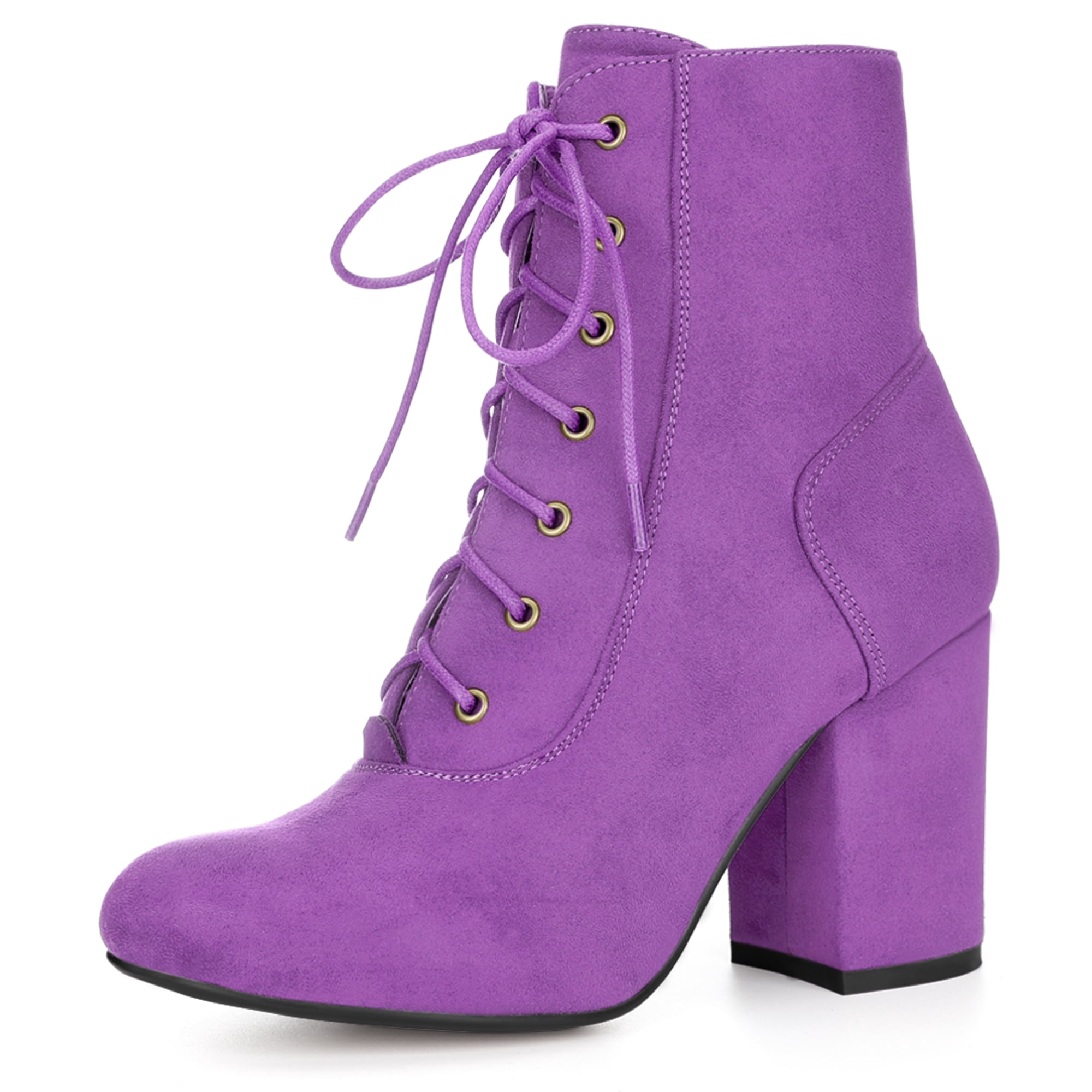 DARING DIVA Round Toe Lace Up Boots Chunky Heels Purple 7