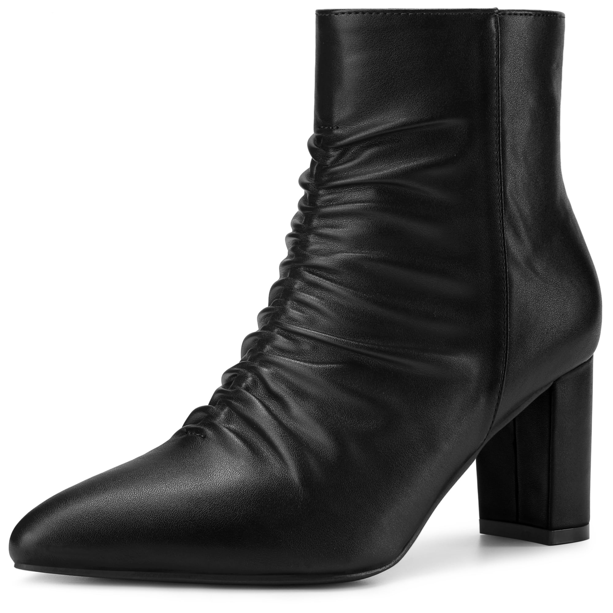 DARING DIVA Ruched Dress Boots Pointed Toe Chunky Heels Ankle Boots Black 6