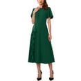 thumbnail image 1 of DARING DIVA Ruffle Crew Neck Short Sleeve Cocktail Midi Dress S Dark Green, 1 of 6