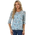 thumbnail image 1 of DARING DIVA Ruffle Hem Floral Blouse Top XS Blue White, 1 of 6