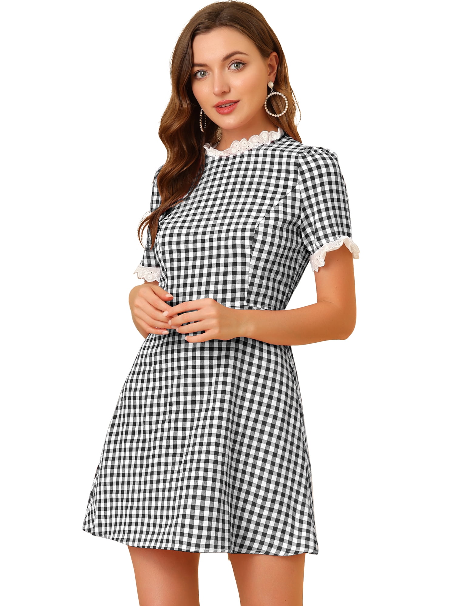 DARING DIVA Ruffle Neck Contrast Panel Color Vintage Dresses L Black