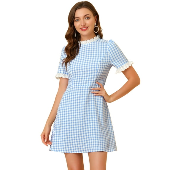 DARING DIVA Ruffle Neck Contrast Panel Color Vintage Dresses L Blue