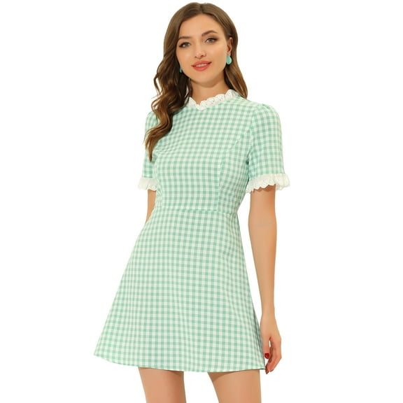 DARING DIVA Ruffle Neck Contrast Panel Color Vintage Dresses L Green