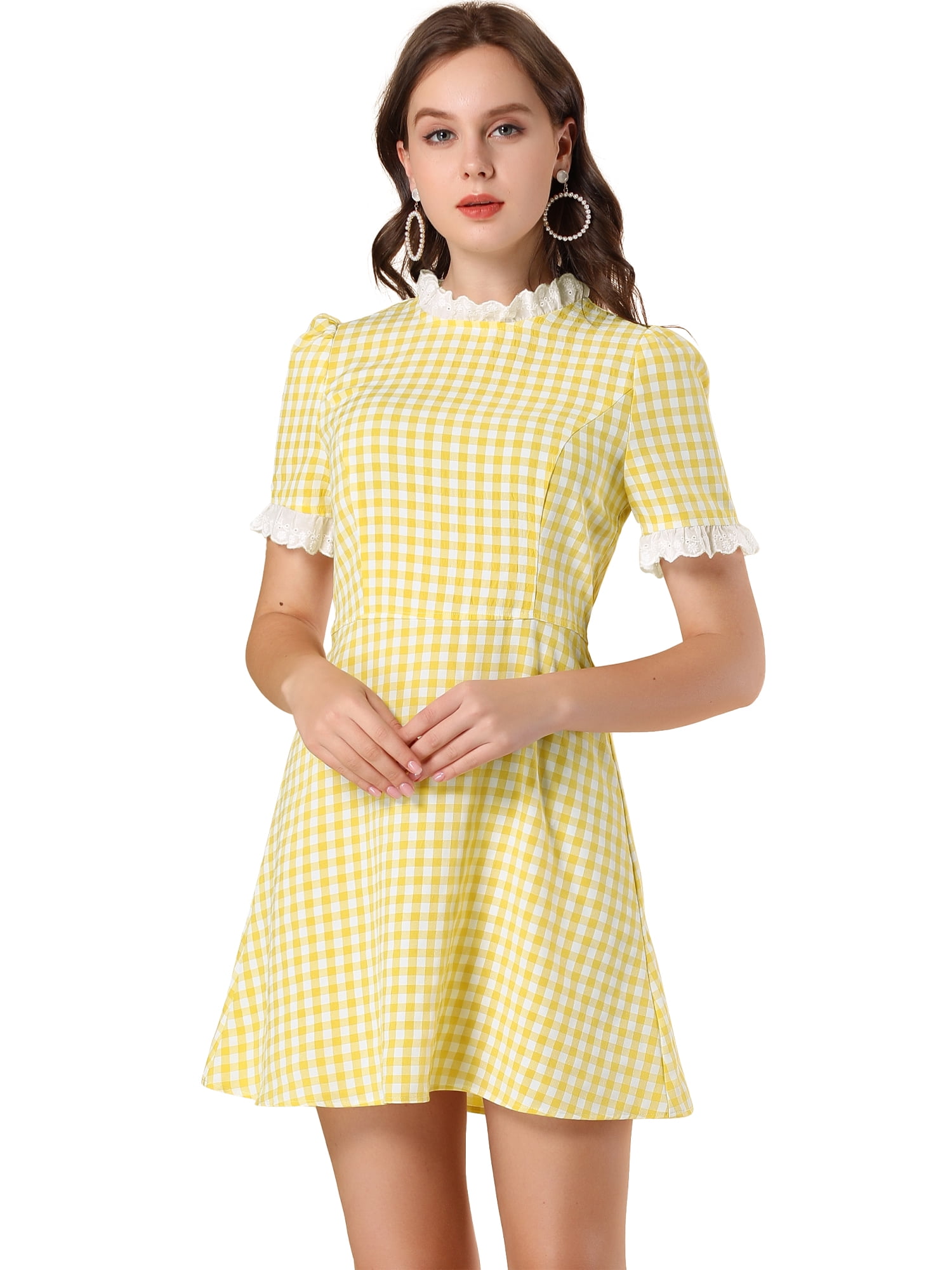 DARING DIVA Ruffle Neck Contrast Panel Color Vintage Dresses XL Yellow