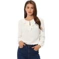 thumbnail image 1 of DARING DIVA Ruffle Neck Polka Dots Blouse Shirt XS White-Solid, 1 of 6