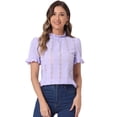 thumbnail image 1 of DARING DIVA Ruffle Puff Short Sleeve Crochet Eyelet Blouse M Light Purple, 1 of 6