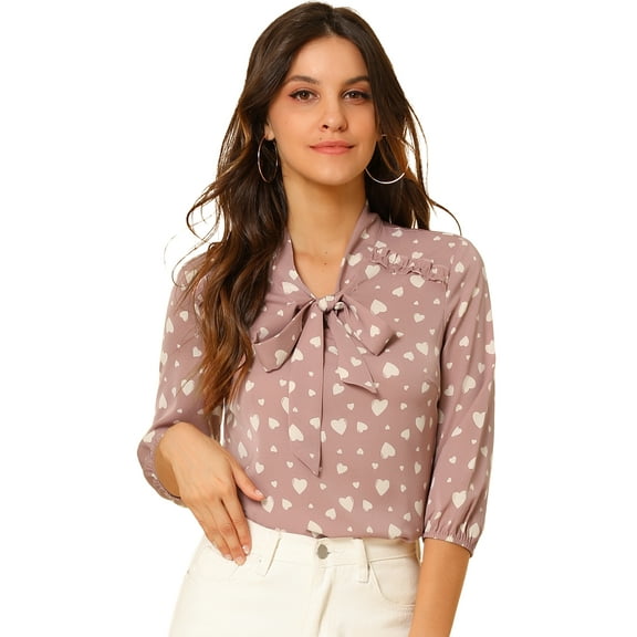 DARING DIVA Ruffle Shoulder Elastic Cuff Bow Tie Neck Blouse M Dusty Pink