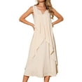 thumbnail image 1 of DARING DIVA Ruffle Sleeveless V Neck Pleated Flowy Maxi Dress S Apricot, 1 of 8