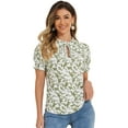 thumbnail image 1 of DARING DIVA Ruffle Tie Neck Casual Short Sleeve Blouse S Green, 1 of 6