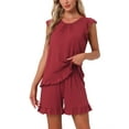thumbnail image 1 of DARING DIVA Ruffle Trim Cap Sleeve Lounge Tops Shorts Pajama Sets L Red, 1 of 6