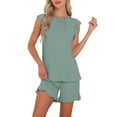 thumbnail image 1 of DARING DIVA Ruffle Trim Cap Sleeve Lounge Tops Shorts Pajama Sets XL Green, 1 of 6