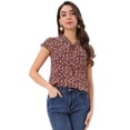 thumbnail image 1 of DARING DIVA Ruffle V Neck Cap Sleeve Chiffon Floral Blouses XL Dark Red, 1 of 7