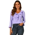 thumbnail image 1 of DARING DIVA Ruffle V Neck Chiffon Peasant Blouse XL Light Purple, 1 of 6
