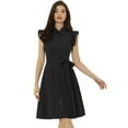 thumbnail image 1 of DARING DIVA Ruffled Sleeve Button Down Belted Knee Length Shirt Dress S Black, 1 of 6