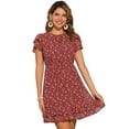 thumbnail image 1 of DARING DIVA Ruffled Sleeve Chiffon A-Line Floral Ruffle Minidress XL Burgundy, 1 of 6