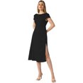 thumbnail image 1 of DARING DIVA Satin Cowl Neck Cap Sleeve Backless Split Midi Dress L Black, 1 of 6