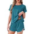 thumbnail image 1 of DARING DIVA Satin Pajama Short Sleeve Crew Neck Top Set XL Peacock Green, 1 of 6