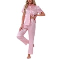 thumbnail image 1 of DARING DIVA Satin Pajamas Silky Button Down Short Sleeve Shirt Pants Set S Pink, 1 of 7