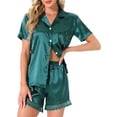 thumbnail image 1 of DARING DIVA Satin Silky Pajamas Button Down 2 Pieces Sleepwear S Green, 1 of 7
