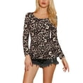 thumbnail image 1 of DARING DIVA Scoop Neck Peplum Blouse Top L Beige Black-Leopard, 1 of 6