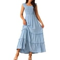 thumbnail image 1 of DARING DIVA Scoop Neck Ruffle Tiered Maxi Dress M Blue, 1 of 4