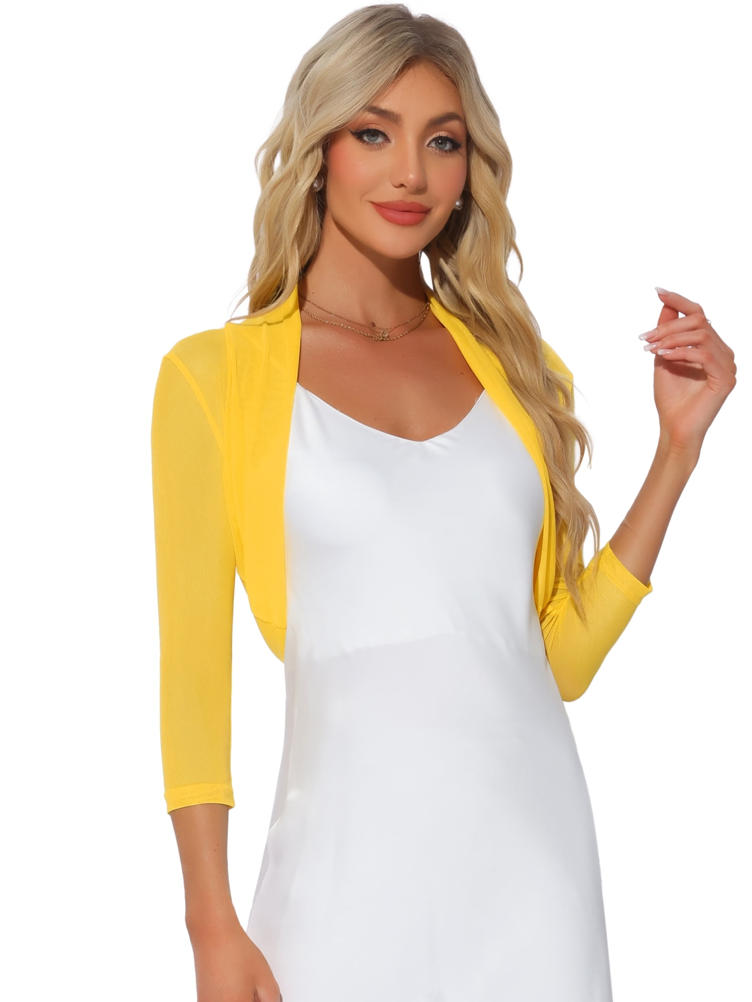 DARING DIVA Semi Sheer Elegant 3/4 Sleeves Blouse M Yellow