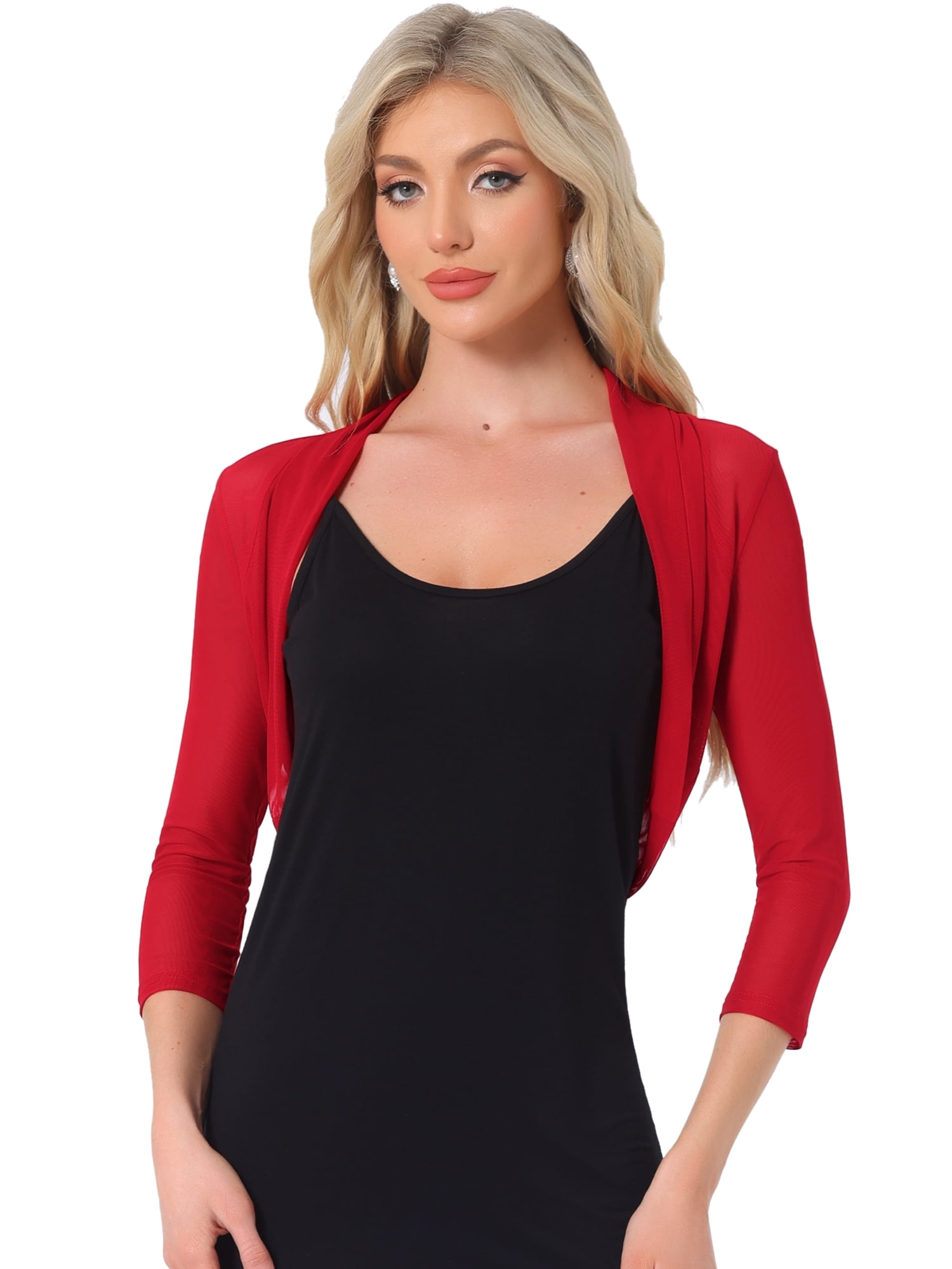 DARING DIVA Semi Sheer Elegant 3/4 Sleeves Blouse S Red