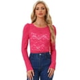 thumbnail image 1 of DARING DIVA Semi Sheer Puff Sleeve Vintage Top M Hot Pink, 1 of 6