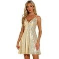 thumbnail image 1 of DARING DIVA Sequin Backless Dress with Spaghetti Straps XL Gold, 1 of 6